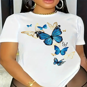 Camisetas negras con diseño de mariposa para mujer, camisetas informales de manga corta para exteriores - Product Image 6