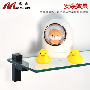 คลิปยึดชั้นวางกระจก Ming Xin ทำจากโลหะผสมสังกะสี รูปทรงตัว F ปรับได้ สีดำ สำหรับห้องน้ำ อุปกรณ์ฮาร์ดแวร์ห้องครัว - Product Image 1