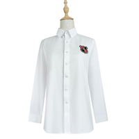 Kemeja Seragam Sekolah Lengan Panjang Putih Bahan Katun Twill Logo Kustom untuk Siswa SMA Putra dan Putri