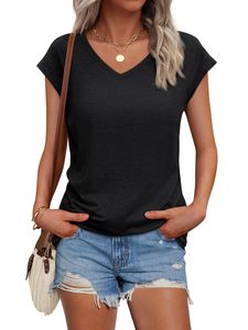 Women Solid V Neck Short Sleeve Soft Fabric Office Casual <b>Tunic</b> Shirts - Product Image 2