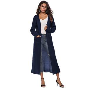 Cárdigan largo de manga larga informal de fábrica <span class=keywords><strong>para</strong></span> mujer con bolsillos, cárdigan de suéter <span class=keywords><strong>para</strong></span> mujer - Product Image 4