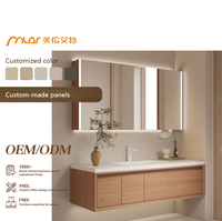 Ensemble de meuble-lavabo de salle de bain de style médiéval classique rustique Wabi-Sabi avec vasque en céramique, dalle de pierre sans joint, miroir inclus, rangement et éclairage