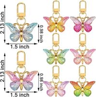 Ensemble de porte-clés papillon en strass colorés, bleu, rose, violet, plaqué or, petit cristal, pour sac à main, sac à dos, breloque de sac