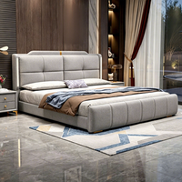 Lit de rangement moderne de luxe JUNYUHAO avec éclairage LED, revêtement en tissu, mousse haute densité, cadre en pin, taille Queen/King, mobilier de chambre à coucher