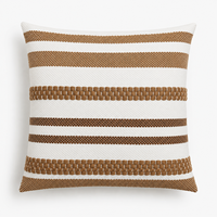 Housse de coussin décorative géométrique style bohème, rayures en relief, tissée, couleur camel