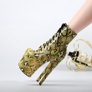 PU Zapatos Tacones Mujer Talons 20CM Snake Pattern <b>Pole</b> <b>Dance</b> Shoes Platform Stripper Heels Model Women's Ankle Boots - Product Image 4