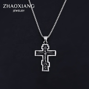 Colliers avec pendentifs en forme de croix de Jésus pour hommes et femmes, design rétro en acier inoxydable, fabrication directe - Product Image 3