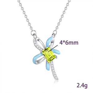 สร้อยคอผีเสื้อเคลือบสีฟ้าโทแพซทรงสี่เหลี่ยมขนาด 4*6 มม. ดีไซน์ใหม่ 9 แบบ เงินแท้ 925 ประดับด้วยหินธรรมชาติ งานแฮนด์เมด - Product Image 6