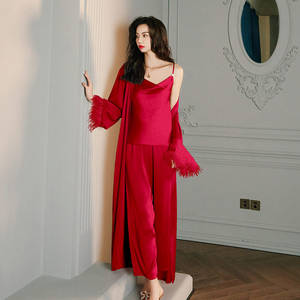 럭셔리 긴 실크 새틴 신부 깃털 가운 드레싱 가운 여성용 쉬어 로브 들러리 선물 가운 - Product Image 5