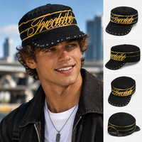 Casquette de baseball punk rétro vintage noire et or avec rivets, broderie dorée, respirante, imperméable, pour festival de musique, camping, protection solaire