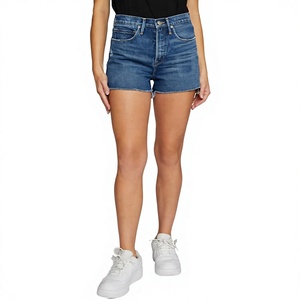 EXORO APPARELS Shorts de mezclilla de cintura media para mujer, con dobladillo asimétrico deshilachado, de algodón desgastado, casuales, sexys, transpirables para verano - Product Image 2
