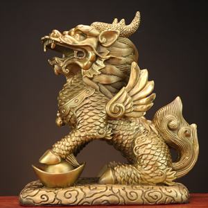 Statue de Kylin en laiton fabriquée à la main-<span class=keywords><strong>Créature</strong></span> mythologique chinoise Décor Feng Shui Bureau/Hôtel Cadeau en vrac en gros pour les revendeurs - Product Image 3