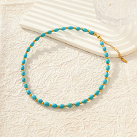 Ensemble de bijoux en acier inoxydable électroplaqué turquoise, collier, boucles d'oreilles, bracelet, style chinois, design géométrique tendance, cadeau pour femmes