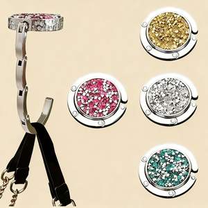 Gantungan Tas Lipat Logam Bulat Berkilau, Tanpa Bekas, untuk Meja, Hadiah Grosir - Product Image 3