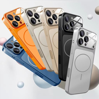 Coque de téléphone magnétique en PC acrylique texturé de couleur unie, design minimaliste, avec grande fenêtre pour iPhone 17/16/15/14/13 Pro Max