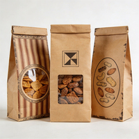 Sachets d'emballage alimentaire en papier kraft à fond plat, imprimés sur mesure, écologiques, refermables, pour biscuits au thé et aux noix