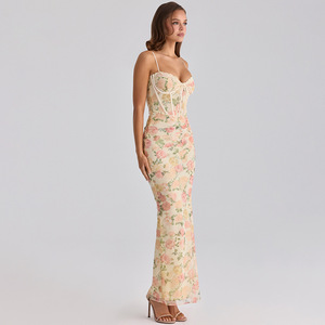 Robe de soirée à imprimé floral, col halter, laçage, taille naturelle, respirante, décontractée, pour banquet - Product Image 2