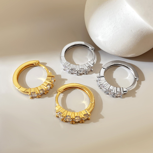 Listos para Enviar al por Mayor, Pendientes de Aro con Circonitas y Baño de Oro de 18K para Mujer - Product Image 6