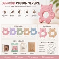 Anneau de dentition personnalisé en silicone pour bébé, forme chat, jouet à mâcher doux, sans BPA, jouet sensoriel pour la dentition, OEM ODM, vente en gros