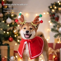 Ensemble Cape et Bandeau à Cornes de Noël pour Animaux de Compagnie – Costume Festif pour Chats et Chiens, Motif Uni avec Bandeau à Cornes et Cape