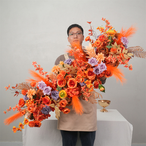 ดอกไม้ประดิษฐ์จากผ้าไหม รูปดอกกุหลาบสีส้มสุดหรู สำหรับตกแต่งโซฟาในงานแต่งงาน - Product Image 3