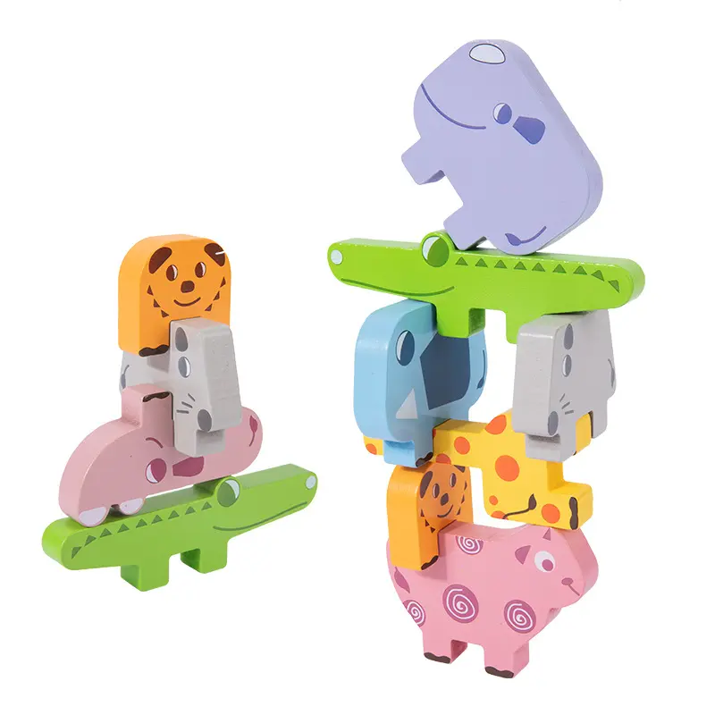 Animal balance stacked high children's early education educational toys challenge building blocks to build and stack wooden toys