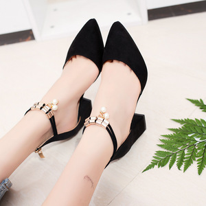 New Designer V Women Pointy Chunky Heels <b>Pumps</b> <b>Black</b> Ankle Strap Heels for Women - Product Image 3