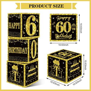 Cajas de Decoración para Cumpleaños Número 60 para Hombres y Mujeres, Cajas de Globos Negras y Doradas para Celebrar el 60.º Cumpleaños, Artículos para Fiestas, Decoración de Cajas de Cartón - Product Image 3