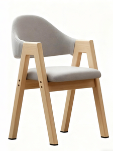Silla de Comedor Moderna Japandi de Roble Macizo con Respaldo Curvo Desmontable y Reposabrazos de Madera Integrados para Hogar, Cafetería, Comedor y Sala de Estar - Product Image 1