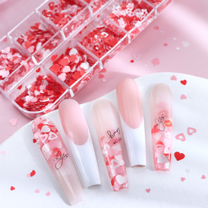 Lentejuelas de Uñas con Forma de Corazón Rojo y Rosa al por Mayor para Decoración de Uñas, 12 Rejillas/Caja, Calcomanías de Uñas Coloridas Mixtas para el Día de San Valentín - Product Image 2