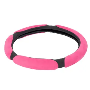 Factory Hot Sell Universal Hand Anti Slide Good Quality PU Leather Internal Ring Pink Steering Wheel Cover Velvet Cloth