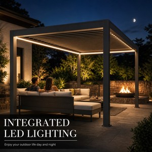 Pergola bioclimatique motorisée de luxe en aluminium à lames orientables, imperméable, avec éclairage LED pour jardin et terrasse - Product Image 2
