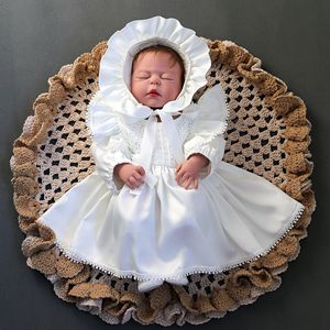 Vestido de bautismo de encaje blanco elegante personalizado <span class=keywords><strong>para</strong></span> niñas, <span class=keywords><strong>vestidos</strong></span> de <span class=keywords><strong>bautizo</strong></span> con gorro, sesiones de fotos de bebés recién nacidos, ropa de cumpleaños - Product Image 4
