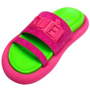 Sandalias Planas de Verano Suei de la Mejor Calidad, Fabricadas en Italia con Cuero de Gamuza Color Verde Fluorescente, Ligeras, Antideslizantes, para Uso Diario - Product Image 1