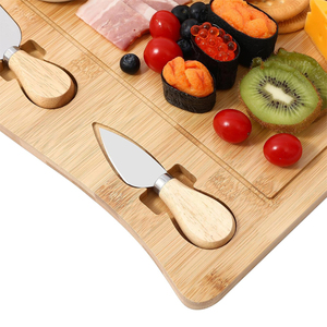 ZB Custom Wavy Bamboo Cheese Serving and Cutting Board Set Wood Plate Board for Kitchen for Chopping Food Serving - Product Image 5