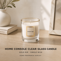 Bougies en cire de soja parfumées en verre transparent sur mesure, avec bordure métallique, boîte cadeau, sac en papier, parfum personnalisé, fabricant OEM ODM