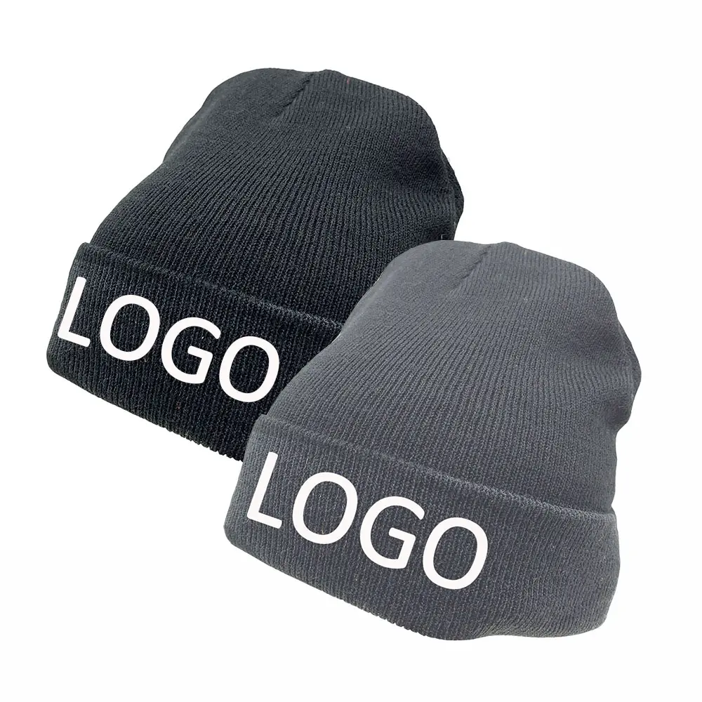 Logotipo personalizado do bordado, chapéus de inverno, gorro de malha, térmico, preto, acrílico, boné personalizado
