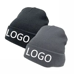 Мужские зимние шапки с манжетами и вышитым логотипом на заказ, вязаная облегающая шапка, теплая черная акриловая шапка, персонализированная шапка