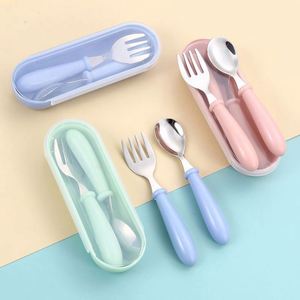 Juego de Cubiertos para Bebés y Niños, 2 Piezas, Acero Inoxidable 304, Tenedor y Cuchara Infantiles Portátiles, Juego de Vajilla Infantil con Dibujos Animados - Product Image 4