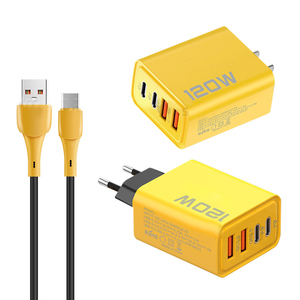 <span class=keywords><strong>Chargeur</strong></span> de téléphone <span class=keywords><strong>double</strong></span> USB + Type C 120W de haute qualité d'usine avec câble inclus, adaptateur de charge rapide PD USB Type C - Product Image 4