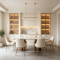 Meubles de maison entière en chêne moderne sur mesure avec quincaillerie dorée, îlot vitrine en verre et dressing LED pour chambre et cuisine OEM ODM