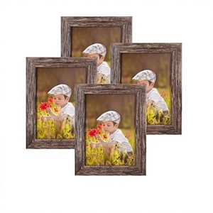 <b>Set</b> Of 4 Pcs Wood Pattern Rustic Brown Photo <b>Frame</b> With High Definition Glass For Tabletop Or Wall Decor - Product Image 1