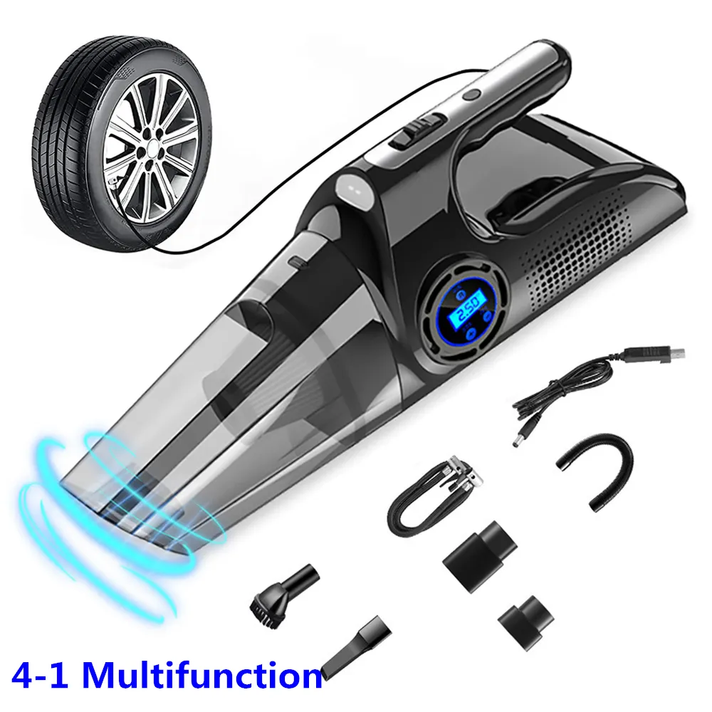 Aspiradora de coche USB inalámbrica 4 en 1, bomba de aire de 120W, infladores de neumáticos automáticos, bomba de compresor de aire, aspiradora de mano húmeda y seca