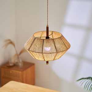 Lampe suspendue vintage américaine rétro, ronde, en corde de chanvre, en bois massif, 45 cm, 55 cm, 60 cm, pour chambre à coucher, salle à manger - Product Image 2