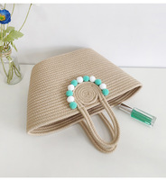 Sac Fourre-Tout Grande Capacité pour Femme, Nouveau Style Transfrontalier, Fait Main en Corde de Coton Tressée, Paille, Balle de Fourrure, Fermeture Bonbon, Idéal Voyage et Plage