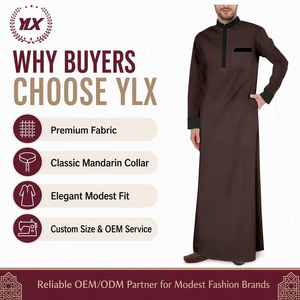 Thobe sur mesure pour homme, marron, manches longues, col mandarin, robe islamique, kaftan musulman, <span class=keywords><strong>dishdasha</strong></span>, OEM - Product Image 6