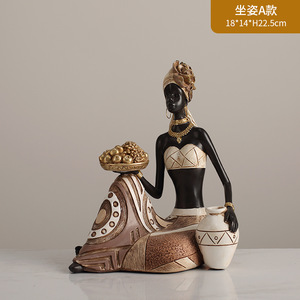 Dropshipping Shopify, Estatua de Resina de Mujer Tribal Africana Vintage, Decoración Exótica para el Hogar, Sala de Estar, Entrada - Product Image 2