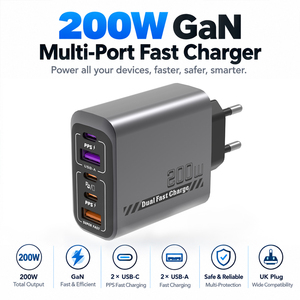 200W GaN Schnellladegerät 4-Port USB-C USB-A Multi-Port Netzteil Schnell-Ladewandladegerät für Laptop Handy Tablet OEM ODM - Product Image 3