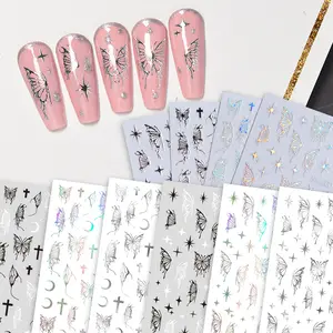 Hete Verkoop Hoge Kwaliteit Custom 3d Zelfklevende Sticker Stickers Voor Nail Art Decoraties Diy Zilveren Vlinder Nail Stickers