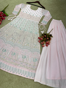 Dibujado a mano moderno étnico Georgette tela indio paquistaní diseñador fiestas vestido adultos Sharara traje Palazzo para mujeres - Product Image 3